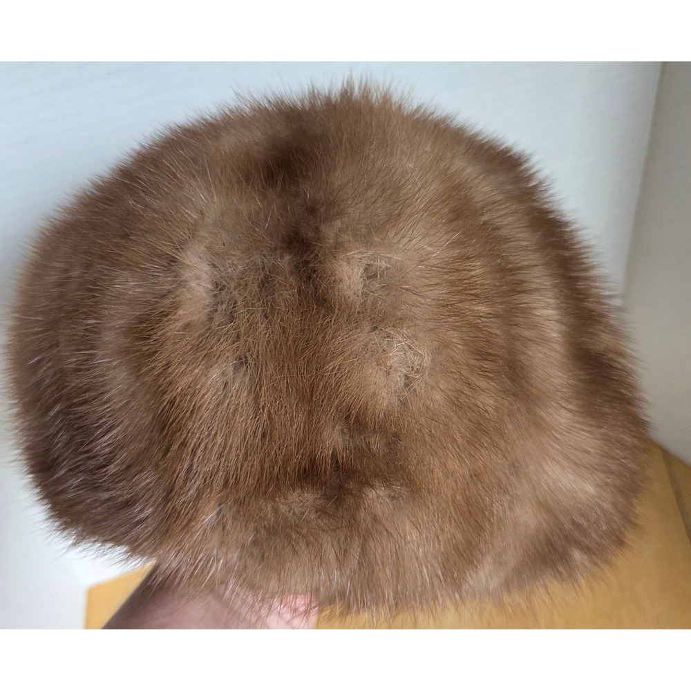Vintage Vincent & Bill NY Real Mink Fur Brown Round Pillbox Hat Vollbract 1960's